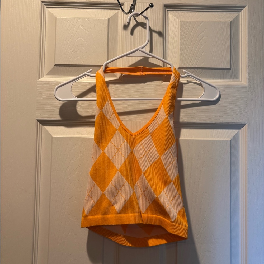 Orange Argyle Knit Tank Top